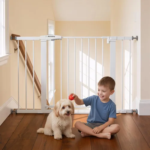 Vista 14 de Puerta de bebé para escaleras, puerta de perro montada a presión de 29.7-40.6 pulgadas, puerta de seguridad de cierre automático para niños