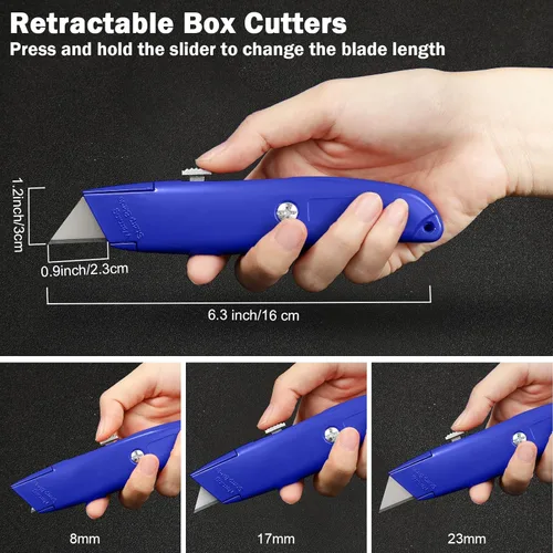 Vista 2 de Lasnten 12 piezas cortador de cajas a granel, cuchillo utilitario retráctil de aleación de aluminio resistente, cuchillo para alfombras, abridor