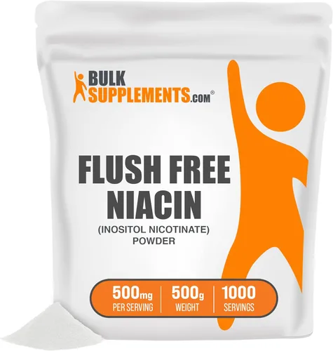 BulkSupplements. com - Polvo de niacina sin descarga - Suplemento de vitamina B3, sin niacina al ras - Sin gluten - 500 mg por porción, 1000