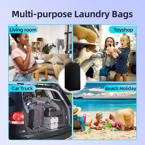 Vista 7 de Bolsa de lavandería de viaje extra grande con cierre de cordón, bolsas de almacenamiento de mantas de 130 litros, lavable a máquina, bolsa