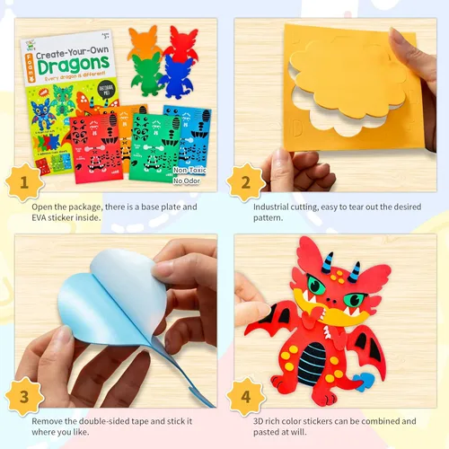 Vista 2 de VKPI Kit de regalo de 4 piezas de espuma EVA, creativo para hacer tu propio dragón, proyectos de manualidades de papel de espuma de dibujos animados