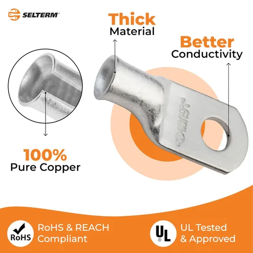 Vista 255 de SELTERM 5 piezas terminales de cable de cobre estañado 1/0 AWG perno de 1/2", extremos de cable de batería, terminales de anillo, conectores