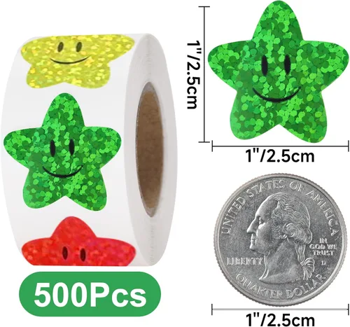 Vista 2 de Anwyll Calcomanías de cara sonriente de estrella, calcomanías de estrellas de cara feliz para niños, 500 unidades de calcomanías de estrella