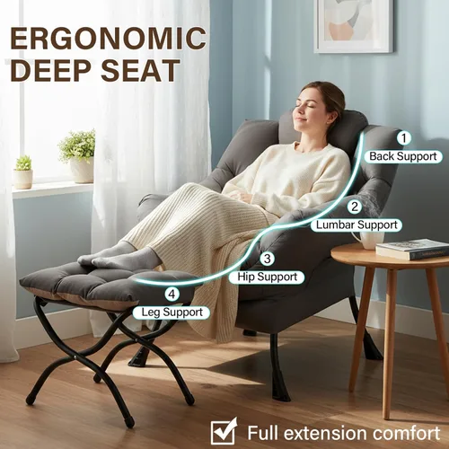 Vista 85 de Welnow Silla Lazy con otomana, moderna silla de descanso con reposabrazos y un bolsillo lateral, sillón para sofá de ocio, sillón de lectura