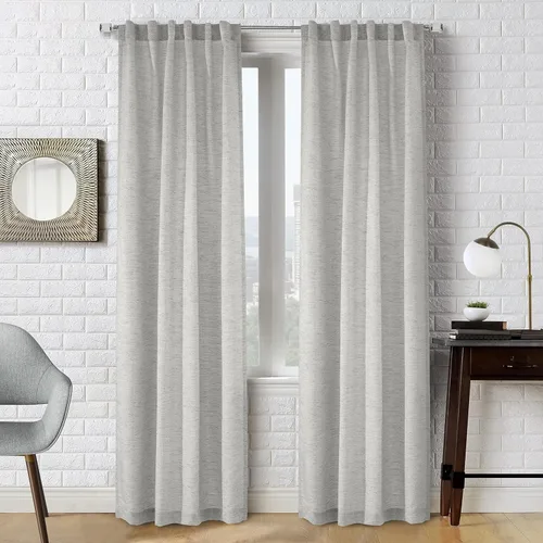 Vista 7 de Loft Living Davos Textered Jacquard - Cortina de doble cabezal de 52 x 84 pulgadas, color blanco roto