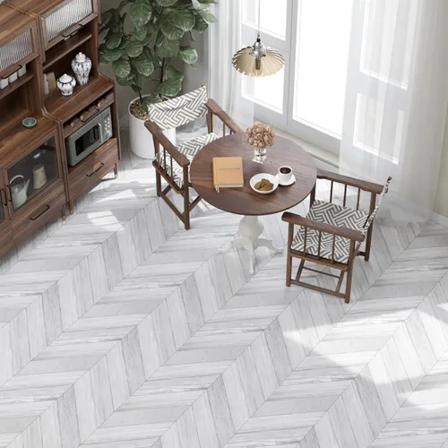 Vista 5 de Oxdigi Rollo de azulejos de vinilo grueso autoadhesivo con patrón de espiga, suelo de tablones de madera, impermeables, fáciles de instalar, blanco