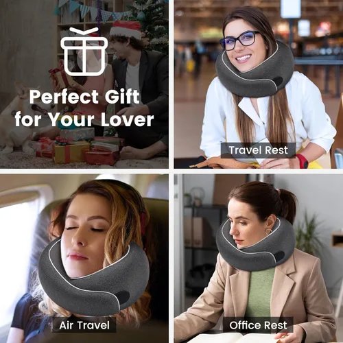 Vista 7 de Almohada para el Cuello de Avión, Espuma Viscoelástica 100% Pura, Almohada de Viaje para el Cuello, Soporte para el Cuello de Viaje, Diseño