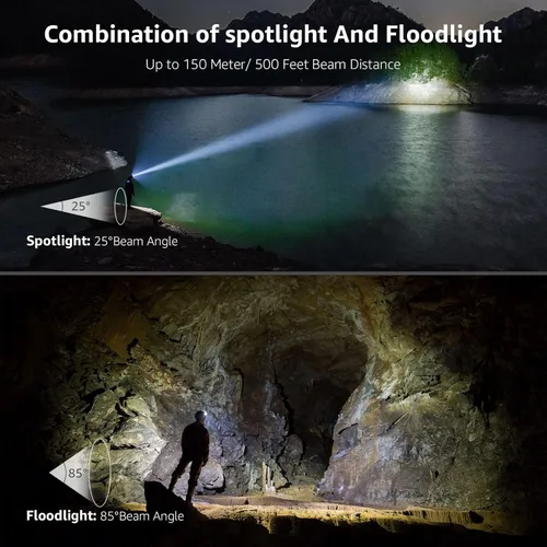 Vista 2 de Lepro Linterna frontal recargable, linterna de cabeza LED con 6 modos para equipo esencial de camping y senderismo, linterna frontal brillante