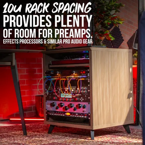 Vista 3 de Gator Frameworks Serie Elite 10U Estantería de Estudio para Escritorio con Bandeja Deslizante y Pasaje de Cables Posterior, Acabado Negro