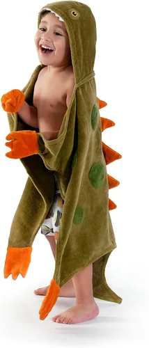 Vista 3 de Kidorable Toalla de dinosaurio para niños, verde militar, pequeña, Verde militar