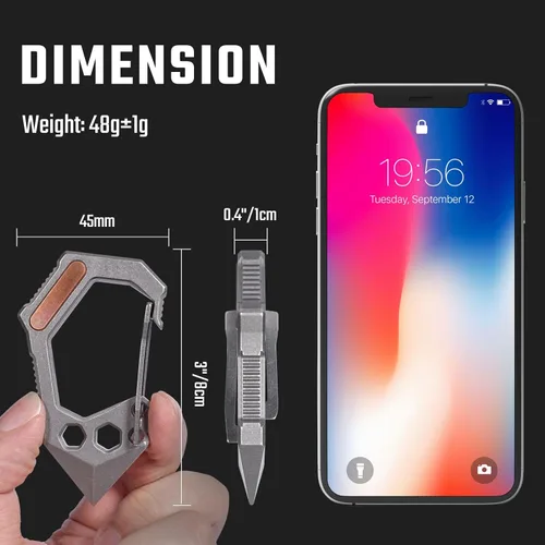 Vista 6 de KeyUnity Sacapuntas de mano de aleación de titanio KT00, mosquetón KU02 y paquete de silbato KA25M EDC