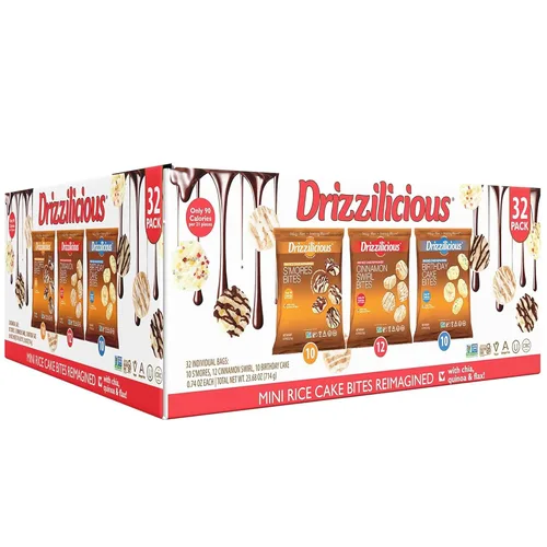 Drizzilicious Paquete Variado de Mini Tortas de Arroz - Galletas de Arroz, Aperitivo Saludable para Adultos y Niños, Tortas de Arroz con Sabor,