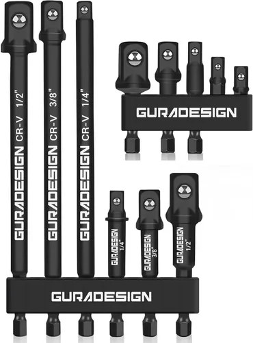 GURADESIGN Juego de adaptadores de enchufe de impacto de 11 piezas, vástago hexagonal de 3/6 pulgadas, adaptador de taladro y destornillador para