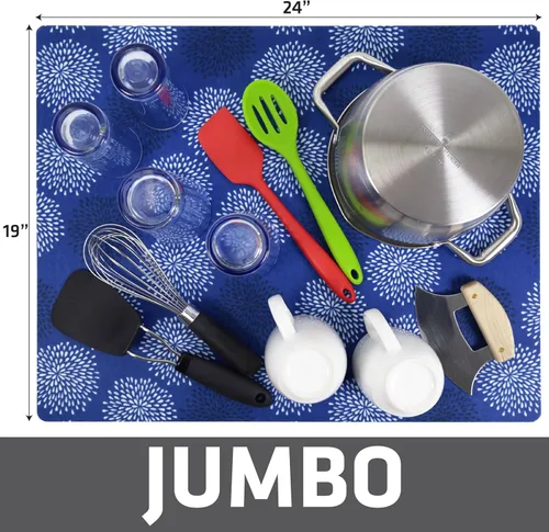 Vista 5 de Drymate - Alfombrilla de secado para platos, tamaño XL (19" x 24"), almohadilla de secado para platos de cocina, absorbente/impermeable, lavable a