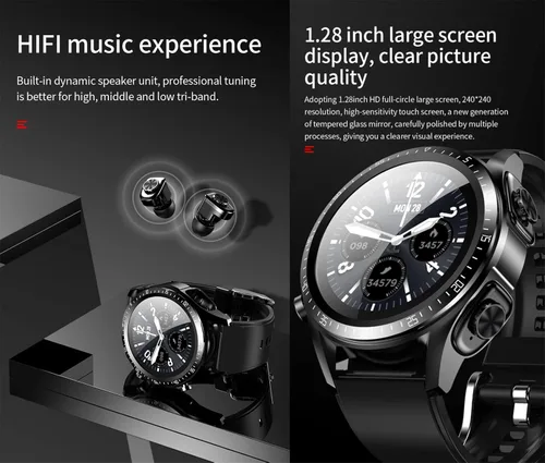 Vista 3 de Tuanzi JM03 2 en 1 Reloj inteligente con auriculares 1.28 "Smartwatch TWS HiFi Stereo Wireless Headset Combo Bluetooth Phone Call para Android iOS