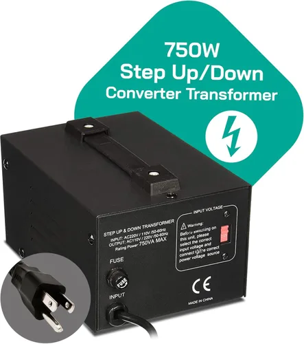 Vista 2 de LiteFuze Transformador de voltaje de la serie LT de 750 W, elevador hacia arribaabajo, convertidor de potencia de 110 V a 220 V220 V a 110 V, cable