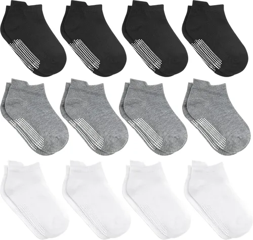 Debra Weitzner 12 Pairs Non-Slip Toddler Ankle Socks With Grips for Baby Boys and Girls Anti-Slip Socks for Infants and Kids