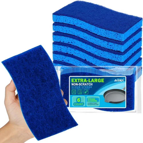 Vista 13 de AIDEA Esponjas antiarañazos, 6 unidades, esponja natural para utensilios de cocina antiadherentes, esponjas de cocina, esponja de celulosa