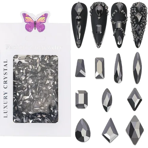 Vista 10 de HNUIX Diamantes de imitación para uñas, 300 piezas de cristales AB, gemas de múltiples formas, diamantes de imitación de parte trasera plana