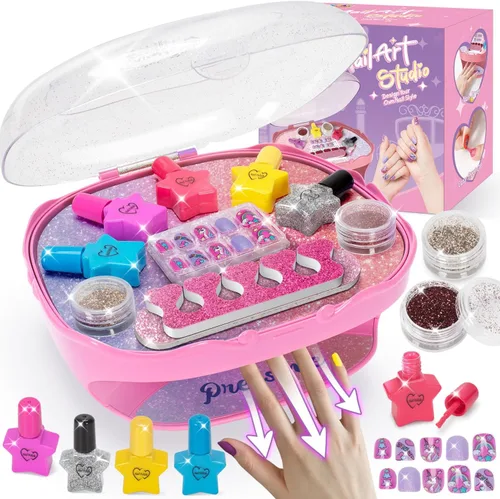 Juego de esmaltes de uñas para niñas, juguetes para niñas de 5, 6, 7, 8, 9, 10, kit de cuidado de uñas con esmalte de uñas, secador de uñas, uñas