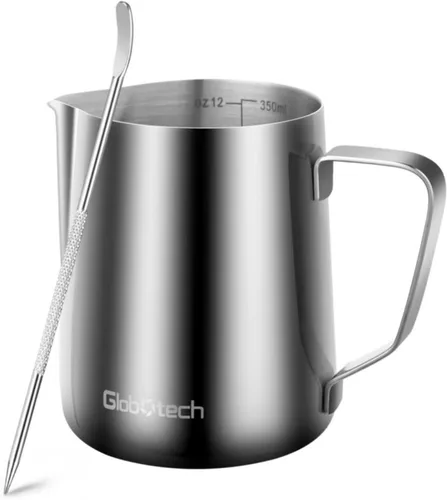 Jarra de espuma de leche de acero inoxidable de 12 onzas, 11.8 fl oz, accesorios para máquina de café expreso, jarra al vapor para tazas de café