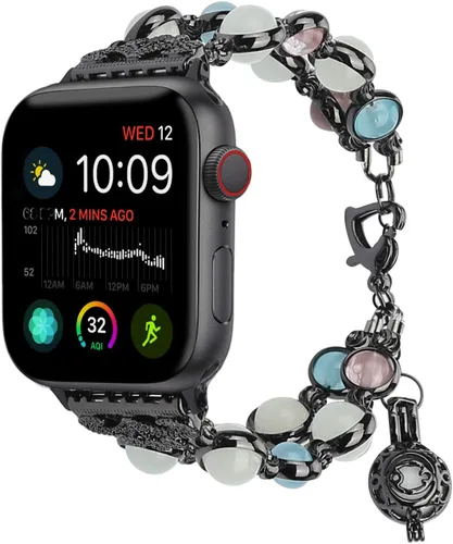 TILON Para Apple Watch Correa de 38 mm, 40 mm, 41 mm, 42 mm, 44 mm, 45 mm, 49 mm Series 9 8 7 6 5 4 3 2 1 & SE, Pulsera de iWatch de perlas