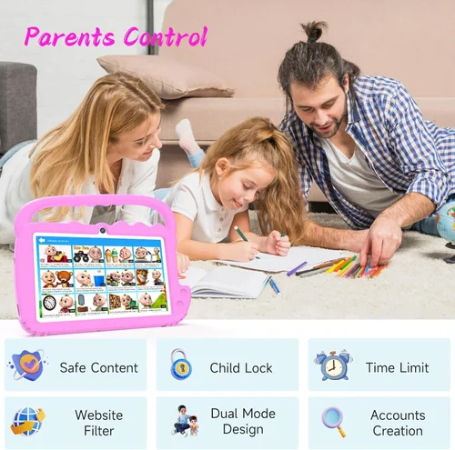 Vista 2 de YQSAVIOR Tableta para niños, 7 pulgadas 4 GB de RAM Android 12 32 GB ROM Bluetooth, pantalla IPS, control parental, cámara dual, funda a