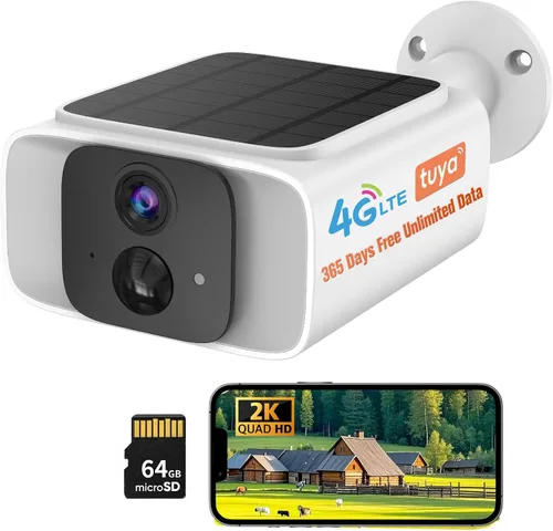 Cámara de seguridad celular solar 4G LTE inalámbrica para exteriores, sin cámara de seguridad WiFi, datos ilimitados gratuitos de 365 días, sensor