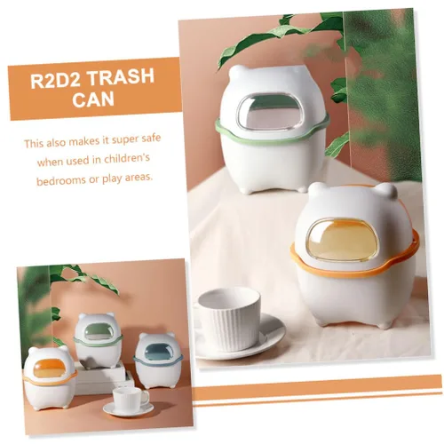 Vista 3 de Hemoton Mini cesta de basura de escritorio con tapa, mini botes de basura pequeños, contenedor de basura de dibujos animados, organizador