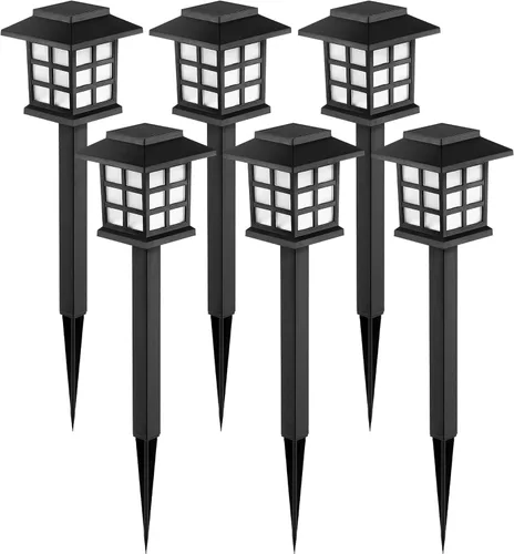 GIGALUMI Luces solares para exteriores, paquete de 6 luces solares LED impermeables para exteriores, luces solares para pasarela que mantienen 10