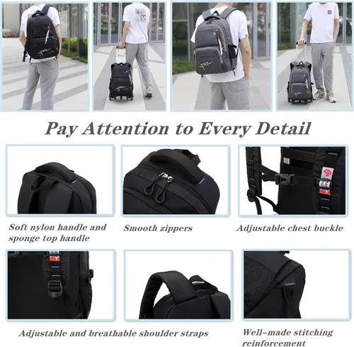 Vista 7 de Mochilas con ruedas para adolescentes y niños, bolsas escolares para libros de primaria, C-2 Ruedas-gris