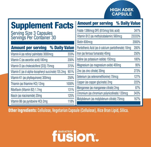 Vista 4 de Bariatric Fusion Multivitamínico de alta ADEK con hierro Multivitamínico bariátrico para interruptor duodenal Vitaminas ADEK fáciles de tragar