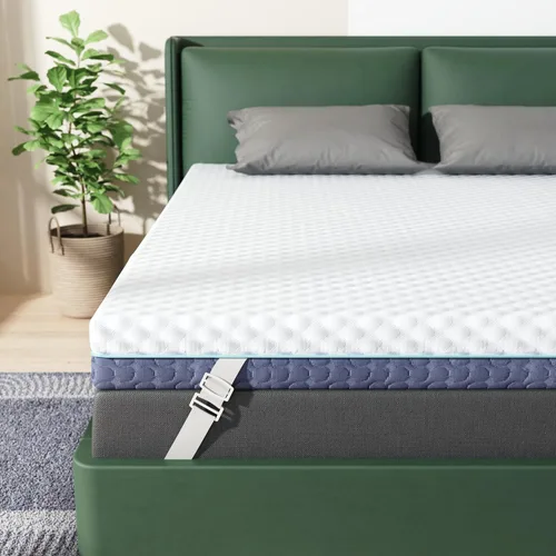 Vista 8 de Cubrecolchón de 2 pulgadas para dormitorio individual, cubrecolchón de espuma viscoelástica para alivio del dolor de espalda, cubrecolchón para cama