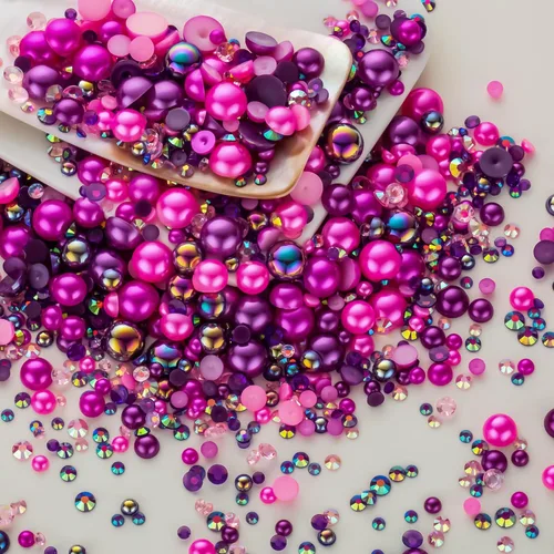 Vista 14 de 60g de perlas planas doradas con parte trasera de diamantes de imitación para manualidades, tamaño mixto de 3mm-10mm, color AB, redondas, cuentas