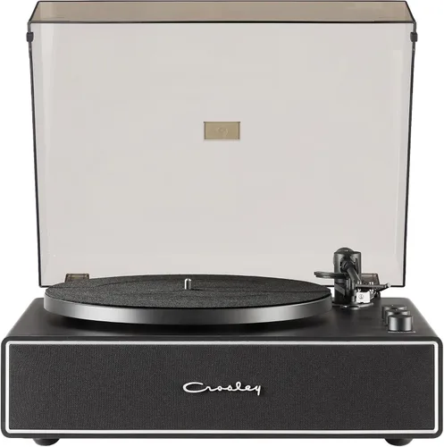 Crosley CR6046A-BKSL Tocadiscos Bluetooth de 2 velocidades con altavoces incorporados, color negro