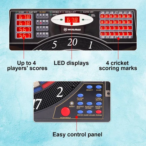 Vista 14 de WIN.MAX Electronic Dart Board Cabinet Set, LED Electric Digital Dart Boards for Adults with Cabinet, Includes 12 Soft Tip Darts