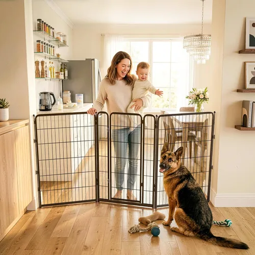 Vista 31 de FXW Puerta para perros extra ancha diseñada para uso en interiores, ancho ajustable de hasta 165 pulgadas de ancho