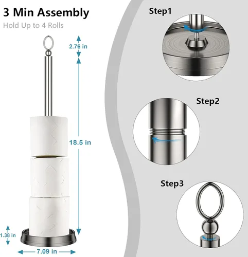Vista 3 de Soporte de papel higiénico de peso pesado (con función de reserva) Soporte de almacenamiento de papel higiénico independiente, soporte