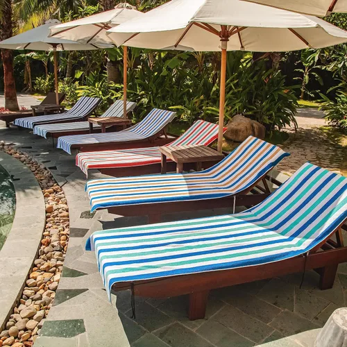 Vista 7 de Arkwright Cabo Funda para Tumbona - Paquete de 2 - Toalla de cabaña de algodón suave a rayas con soporte para bolsillo para silla de playa/piscina