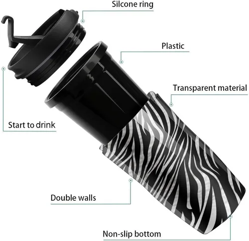 Vista 3 de Zebra Print Coffee Cup Hot Coffee Travel Mug Reusable Iced Coffee Cups Double Heat Insulation Coffee Mug with Leak-Proof Lid Stylish Travel Cup for