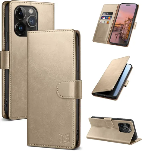 Vista 13 de SUANPOT Funda tipo cartera para iPhone 14 Pro de 6.1 pulgadas con bloqueo RFID, tarjetero de crédito, funda protectora de piel sintética con tapa