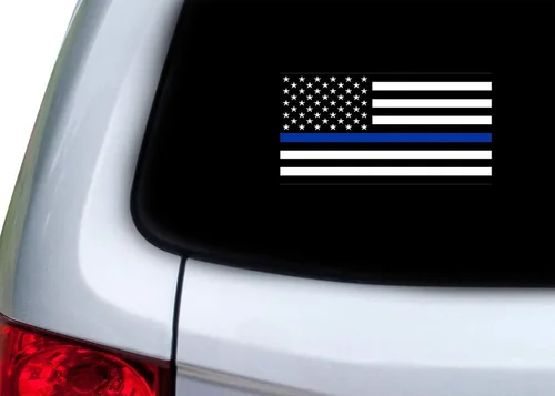 Vista 4 de Rogue River Tactical Calcomanía de vinilo con la bandera de línea azul delgada Blue Lives Matter para parachoques de ventana de automóvil, camión