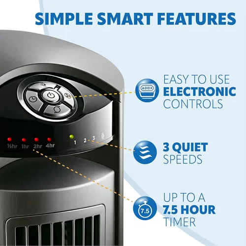 Vista 7 de Lasko Ventilador de torre oscilante de alta velocidad con pivote de 42