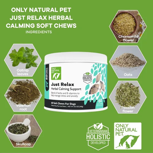 Only Natural Pet - Just Relax - Masticables suaves calmantes a base de hierbas para perros | Tratamientos naturales para aliviar la ansiedad, ayuda