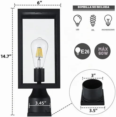 Vista 3 de Windben Luz de poste grande para exteriores, impermeable, 14.7 pulgadas
