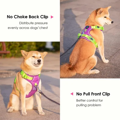 Vista 3 de PHOEPET Arnés para perro sin tirones, chaleco reflectante ajustable de colores únicos, con mango de entrenamiento suave, clips de metal para perros