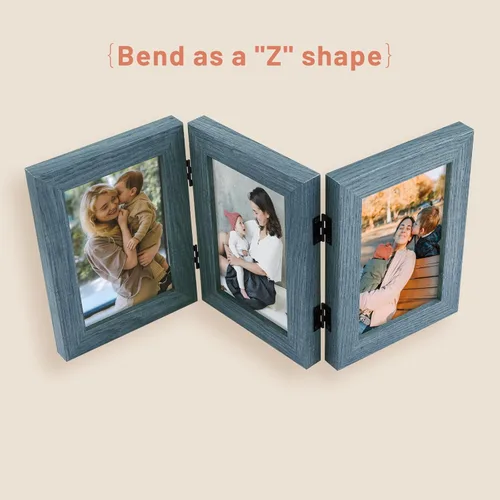 Vista 47 de Golden State Art - Marco decorativo con bisagras para mesa, escritorio, 3 aberturas verticales, con cristal real