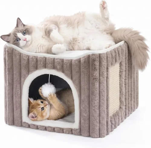 Vista 11 de Avont Cama tipo cueva 3 en 1 para gatos de interior con almohadilla para Azul