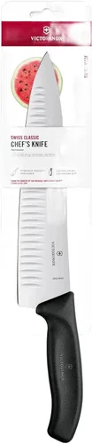 Victorinox Swiss Classic, Cuchillo de trinchar, hoja extra afilada, borde estriado, 9.8 in, mango de plástico, acero inoxidable, negro