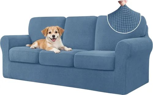 Vista 369 de CHUN YI Fundas para sofá de 7 piezas, lavables, fundas elásticas para sofá de 3 cojines con respaldo y fundas de cojín separados, protector
